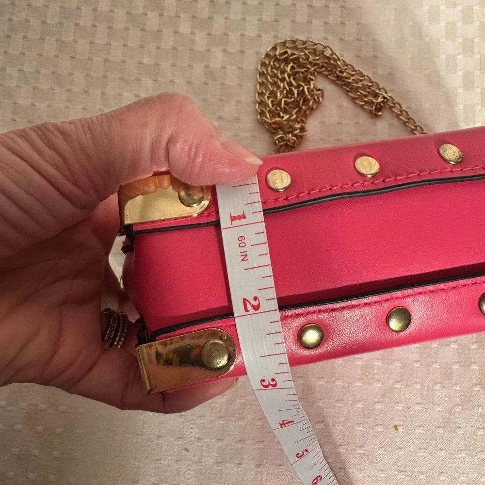 Cute Hot Pink and Gold Toned Crossbody Faux Leather Purse